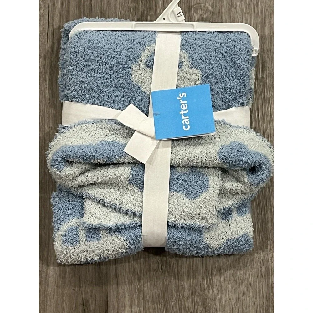 Carter’s Reversible Blue Car Print Stroller Baby Blanket Lightweight Super Soft